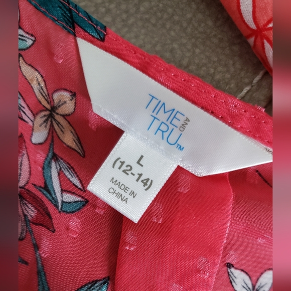 Time And Tru Floral Kimono Beach Coverup Woman's Size L 12-14 Beach Resortwear - Picture 9 of 9